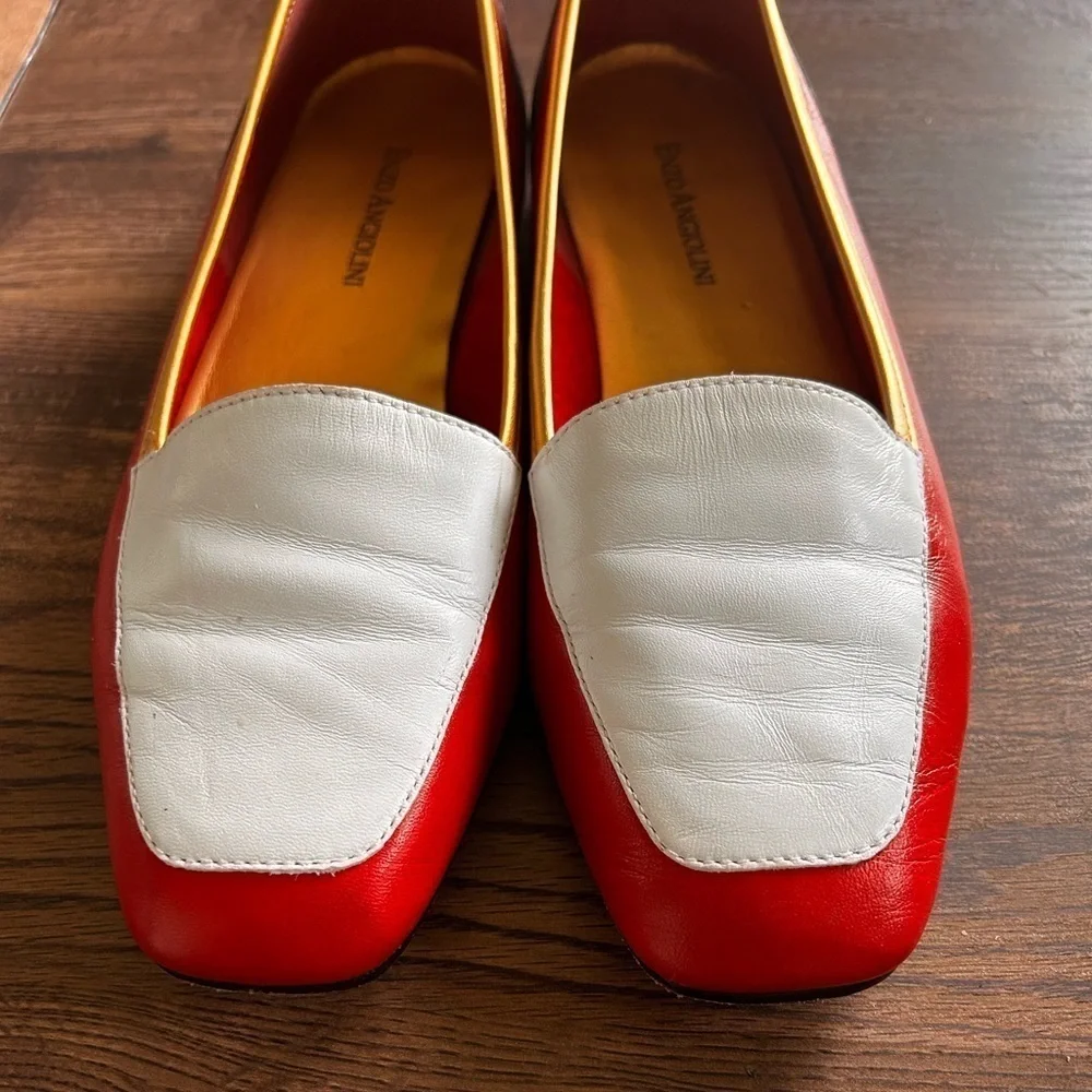 Vintage Enzo Angiolini Red White & blue flats, Women sz 7.5, slipon Italian shoe